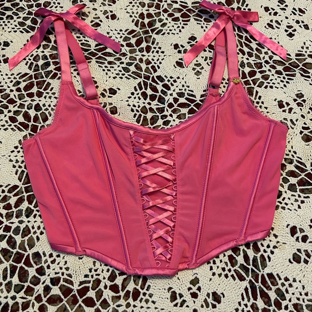 Bridgerton Inspired Pink Corset Top with Ribbon Detail